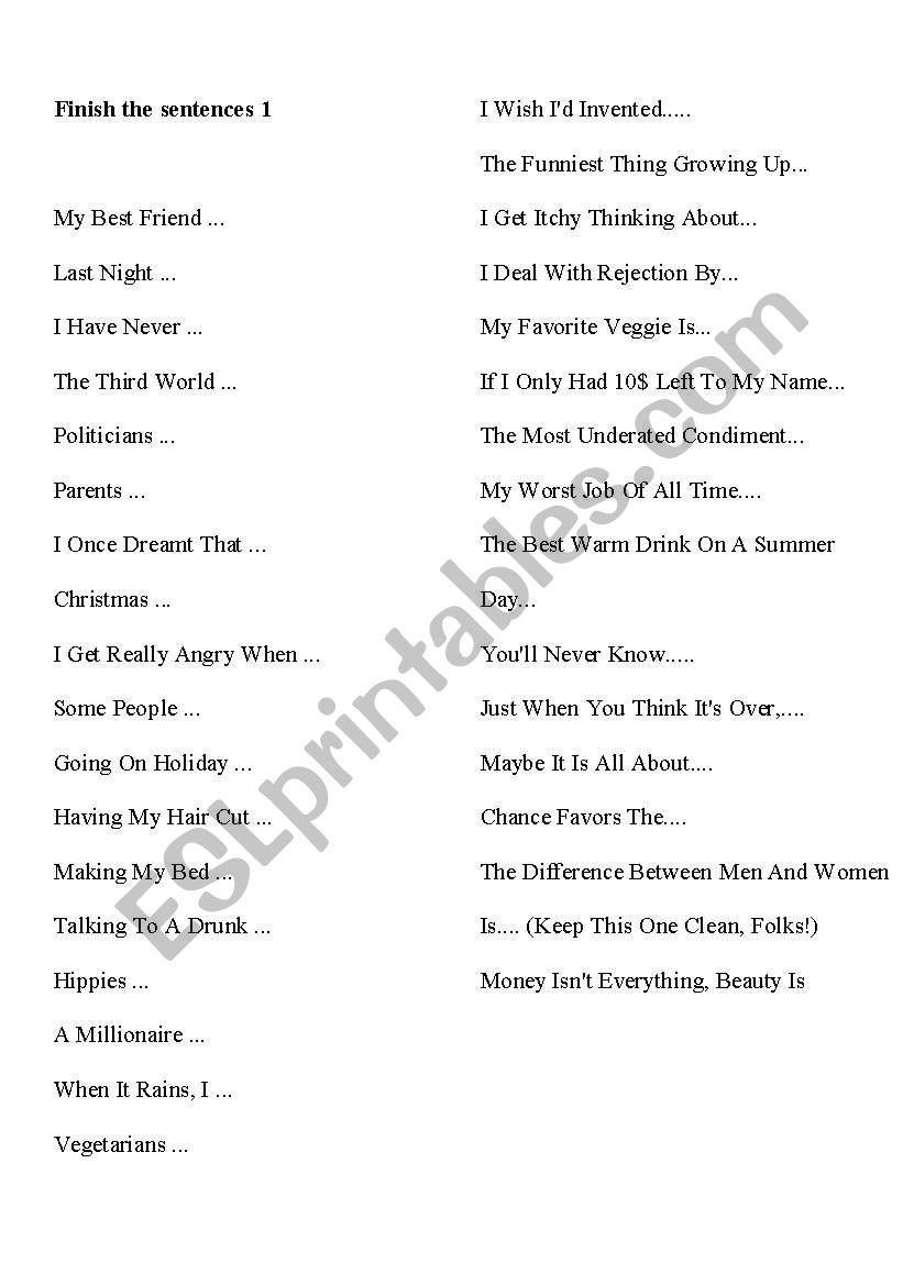 Conversation Starters worksheet