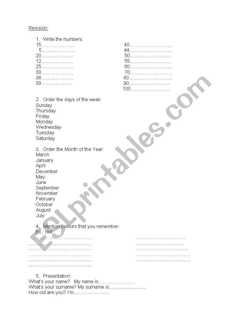 revision worksheet