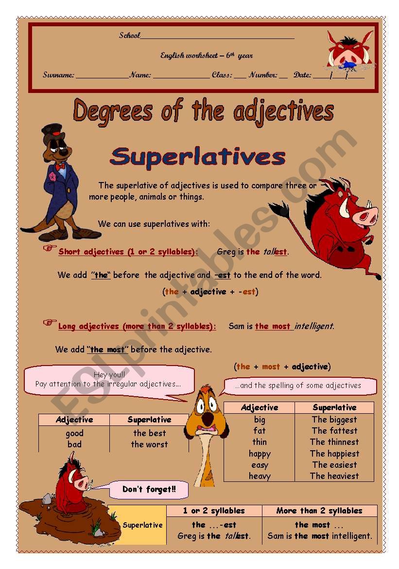 Superlatives New version (information in English) 2 pages