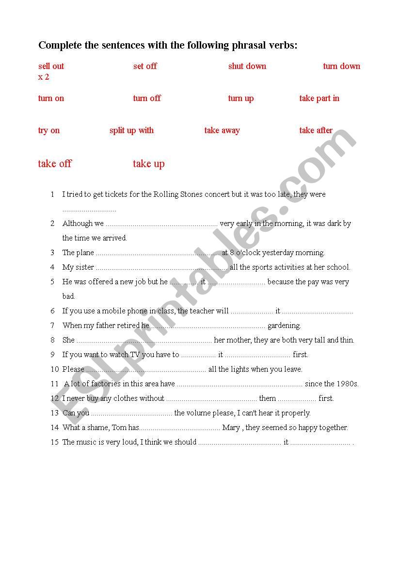 phrasal verbs worksheet