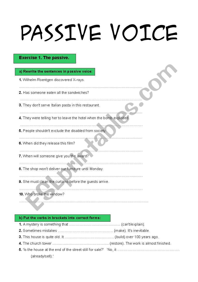 Passive voice exercises (2 pages+key)