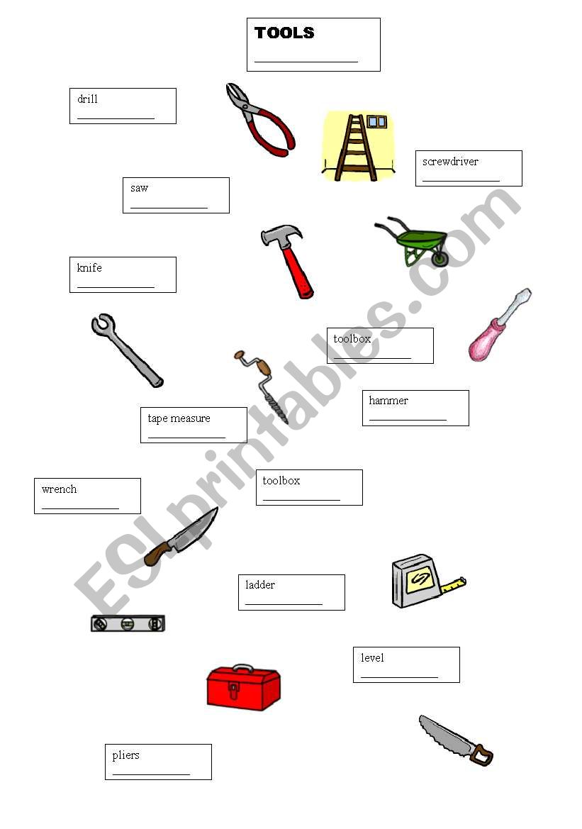 Tools - matching exercise. worksheet