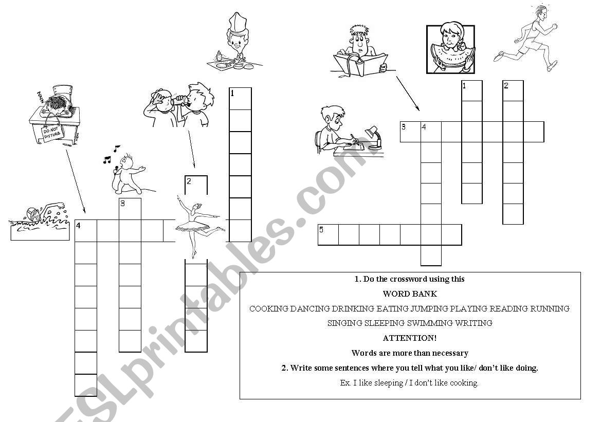 Crosswords & actions worksheet