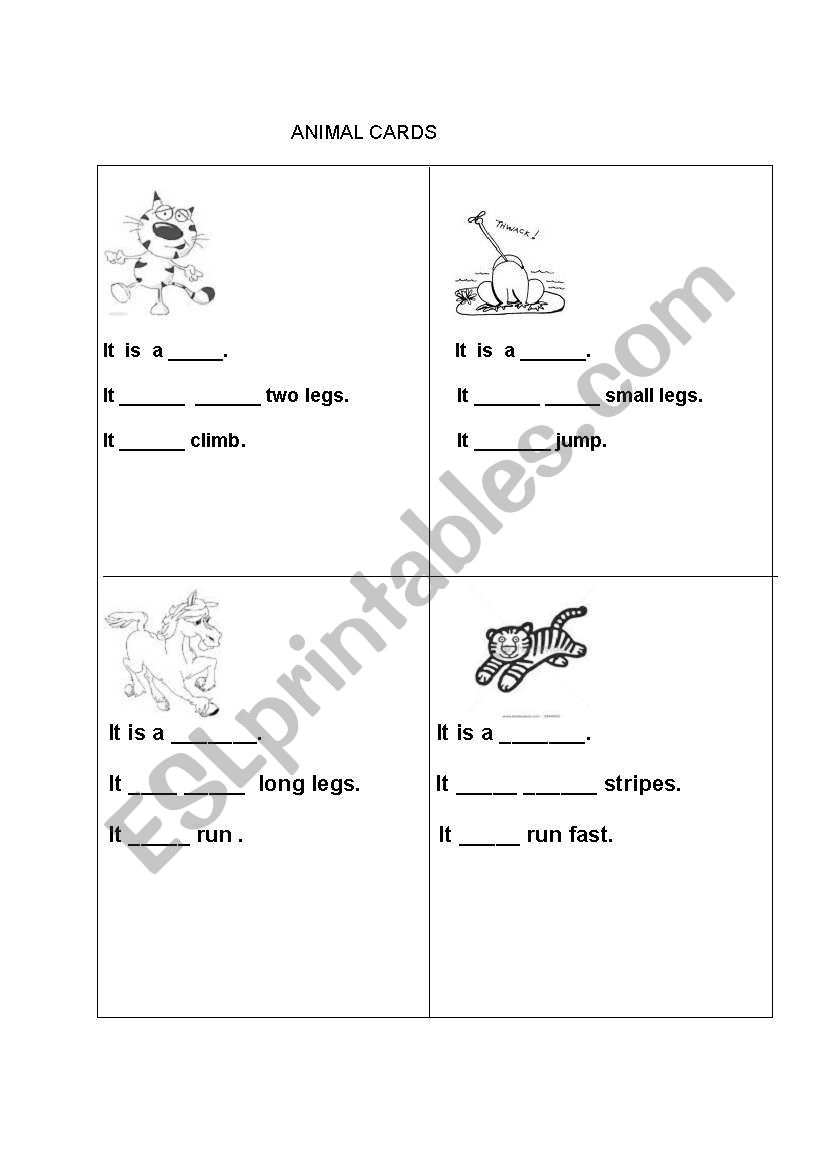 animal cards worksheet