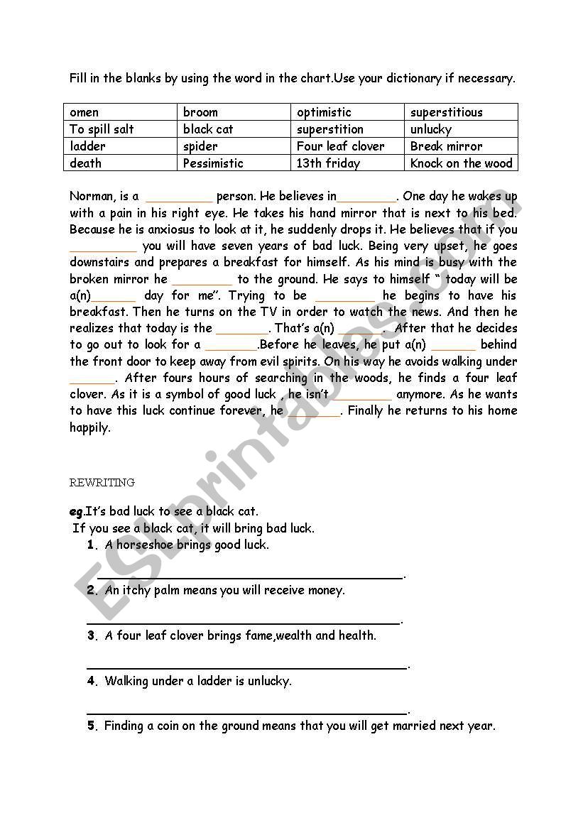 if clause superstitions worksheet