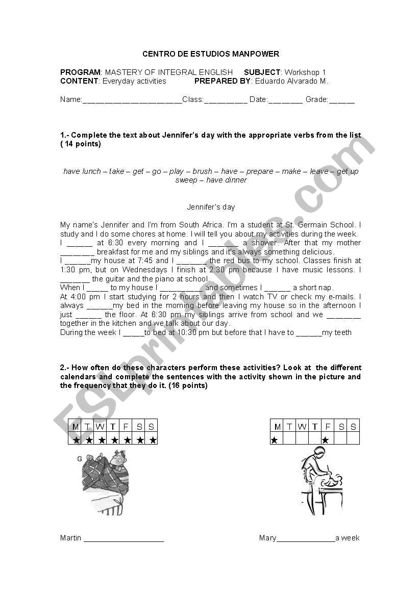 Everyday activities worksheet