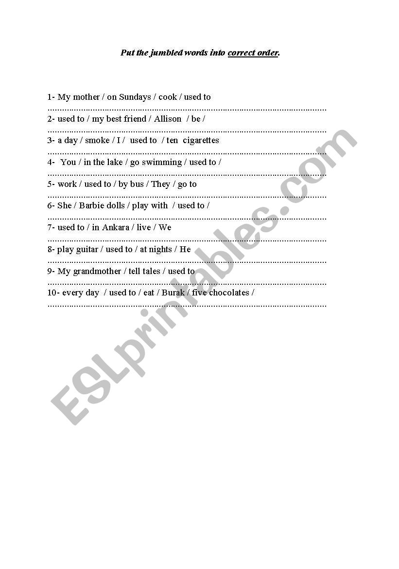 used to worksheet worksheet