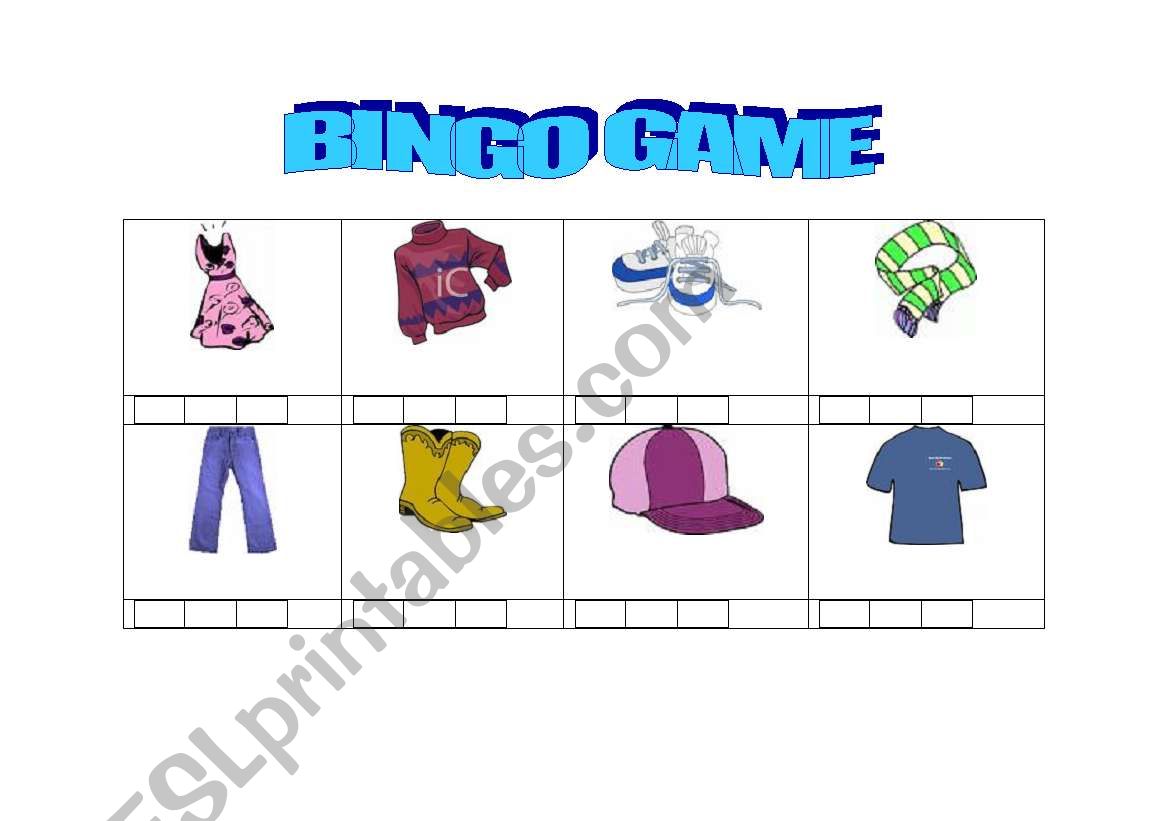 Clothes BINGO worksheet