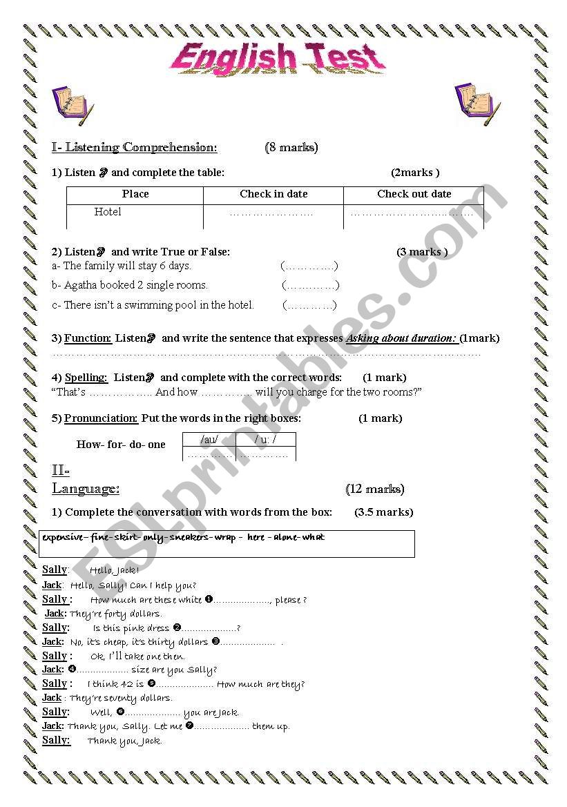 english test: listening & Gram