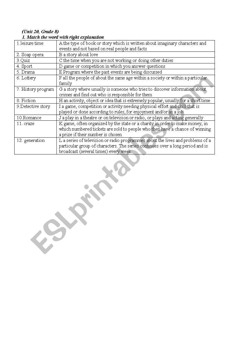 TV programmes (programs) worksheet