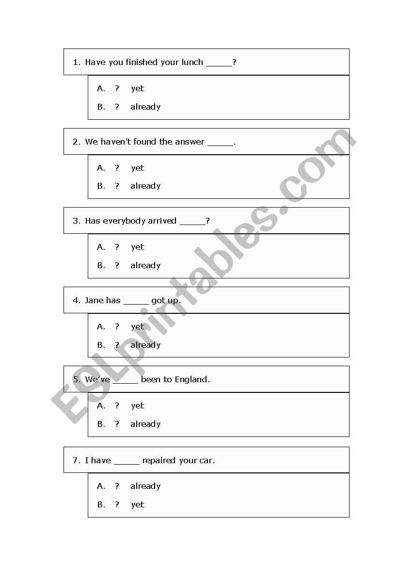 ready/yet worksheet