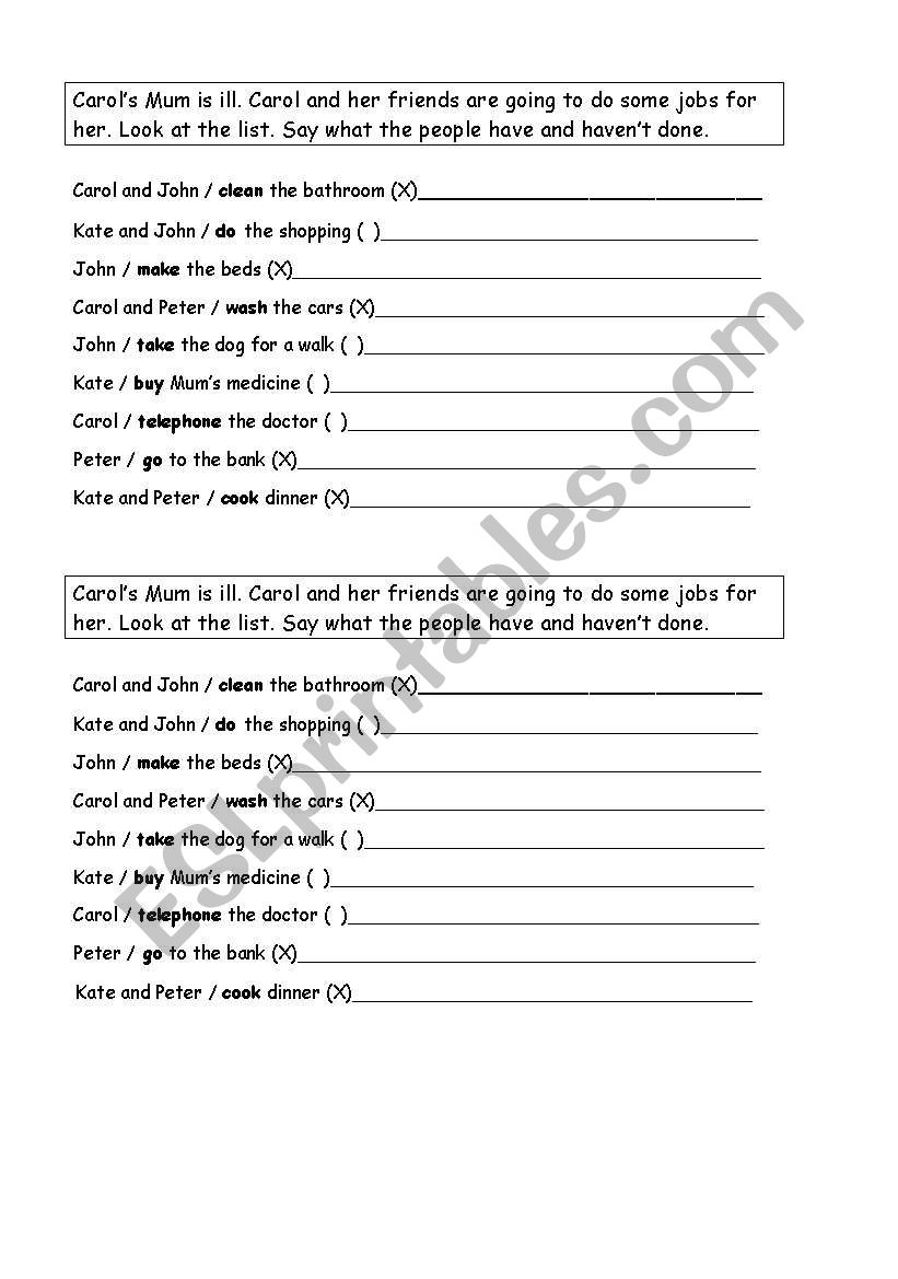 present perfect worksheet