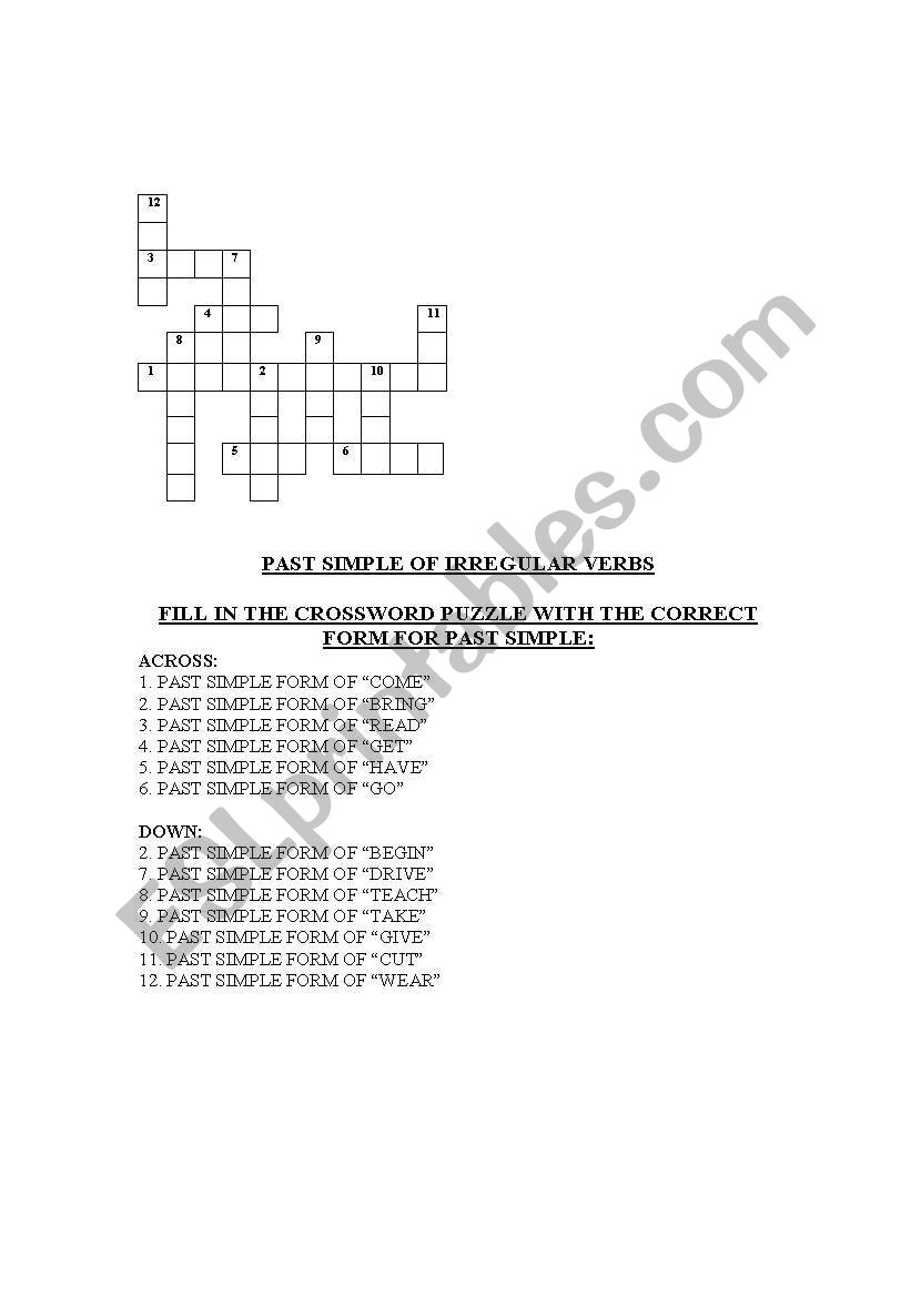 CROSSWORD PUZZLE worksheet