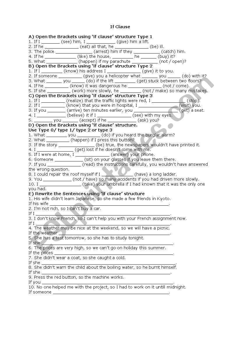 if clause worksheet