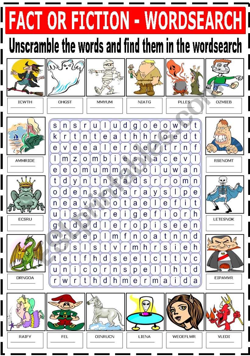 FACT OR FICTION - WORDSEARCH worksheet