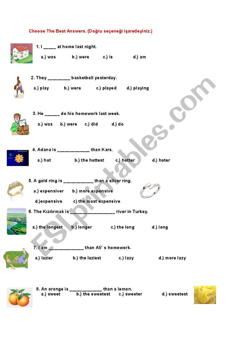 CHOOSE THE BEST ANSWERS worksheet
