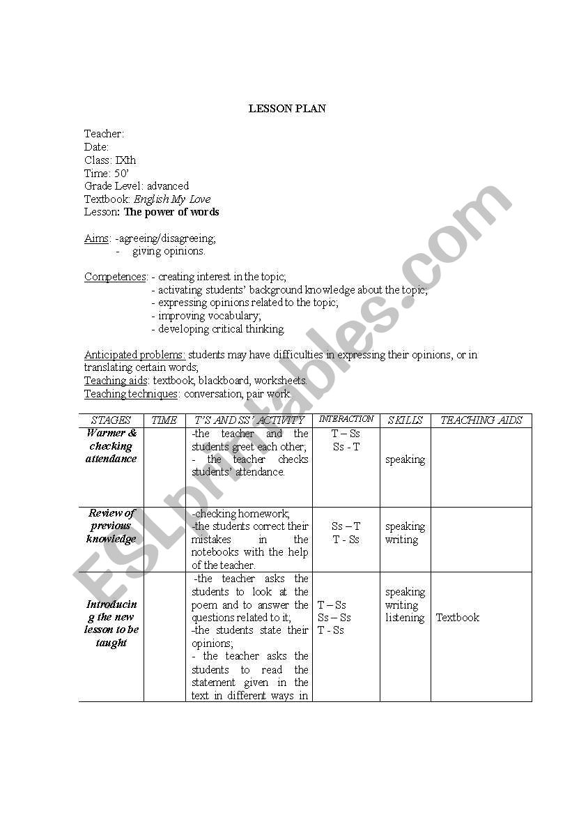 lesson plan worksheet