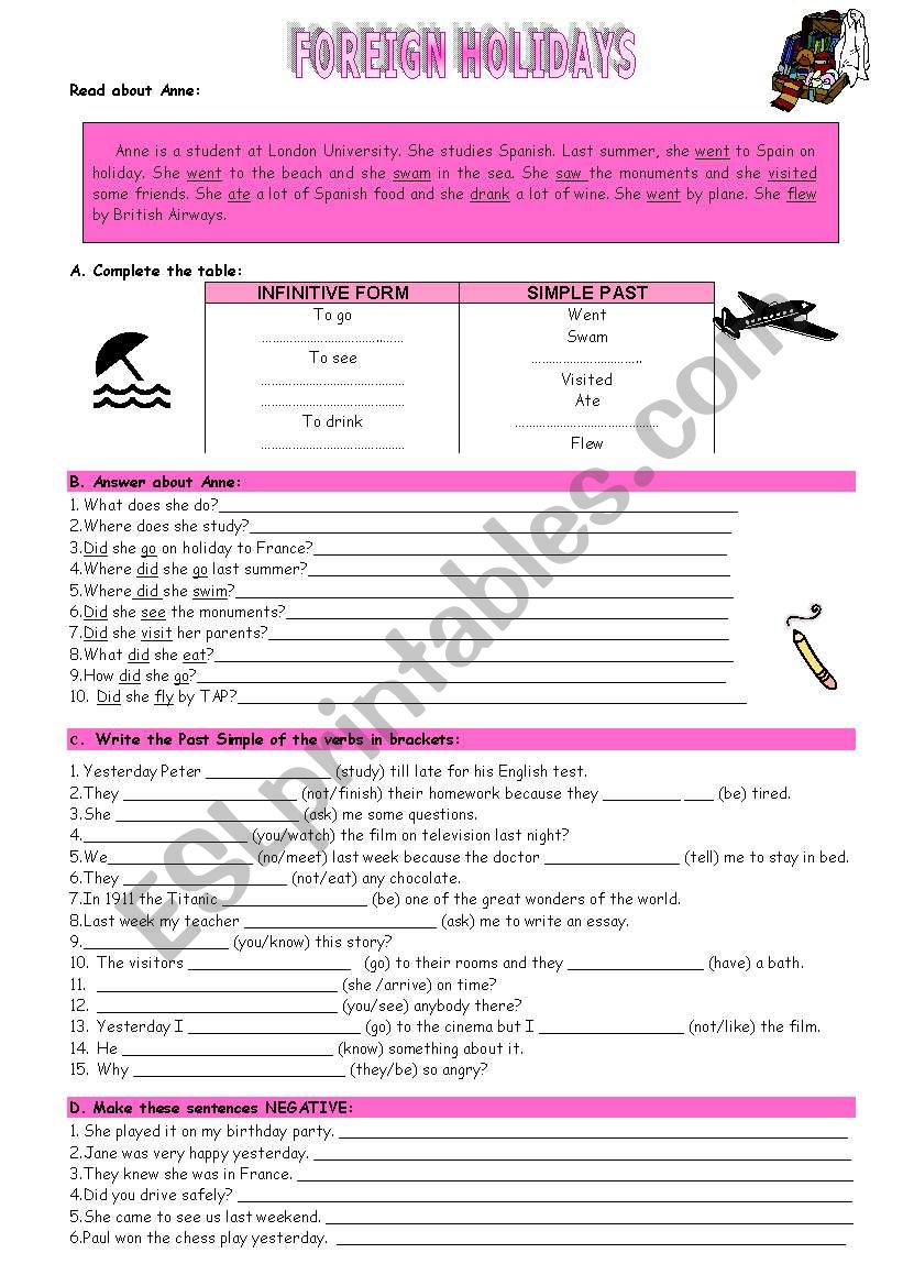 foreign holidays  worksheet