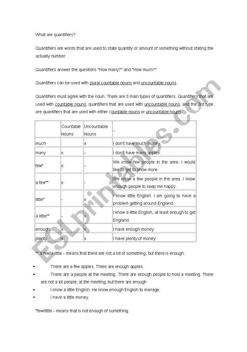 What are quantifiers? worksheet