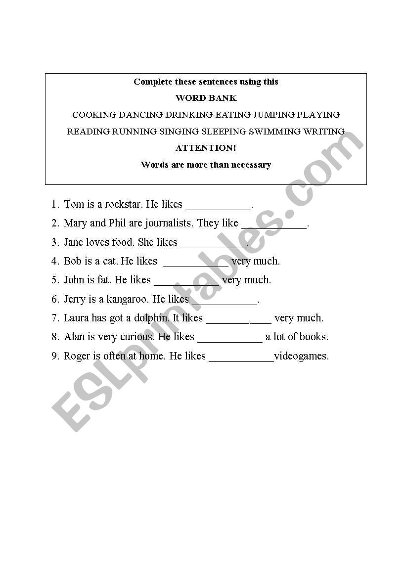 Actions worksheet