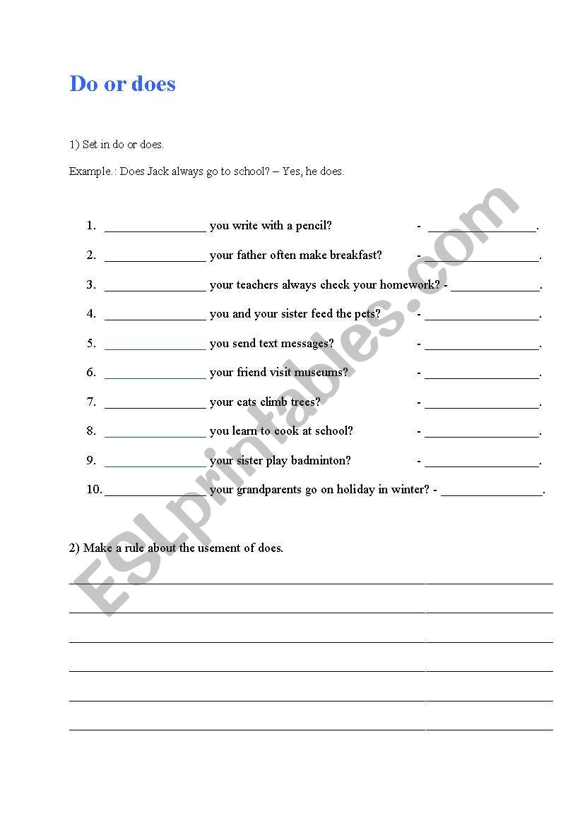 do or does worksheet