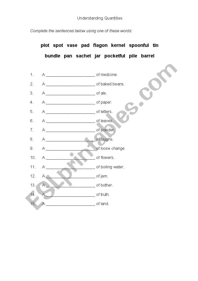 Understanding quantities 1 worksheet