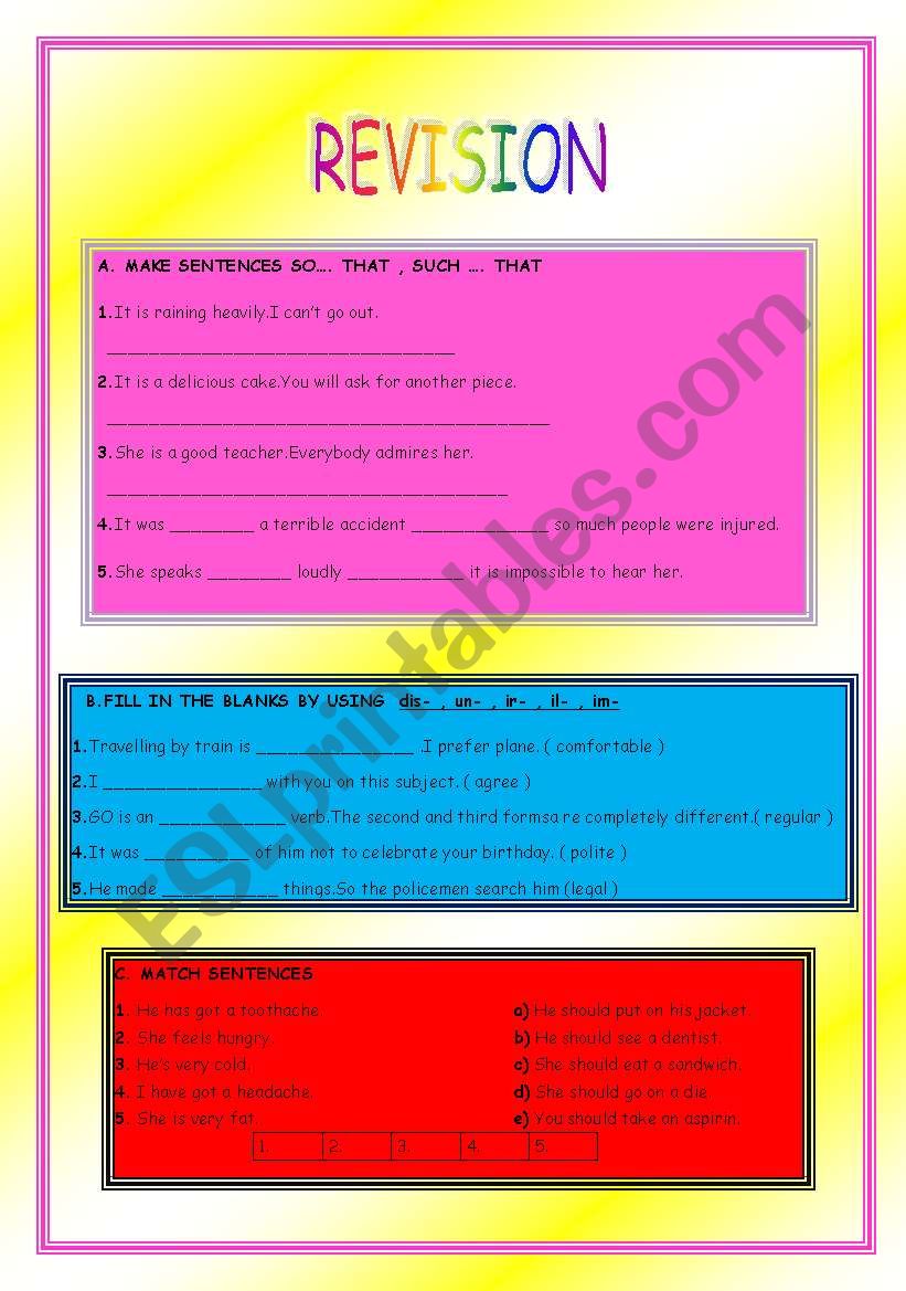 REVISION (3 PAGES ) worksheet