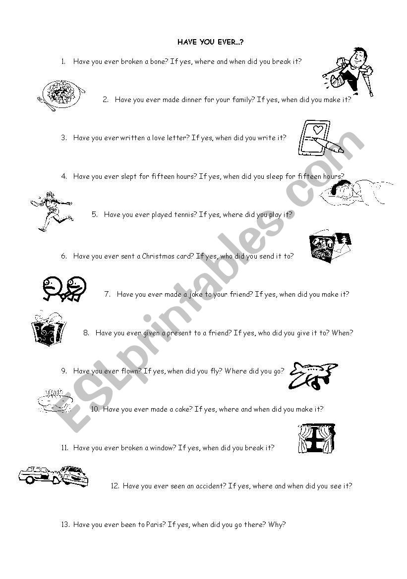 Have you ever...? worksheet