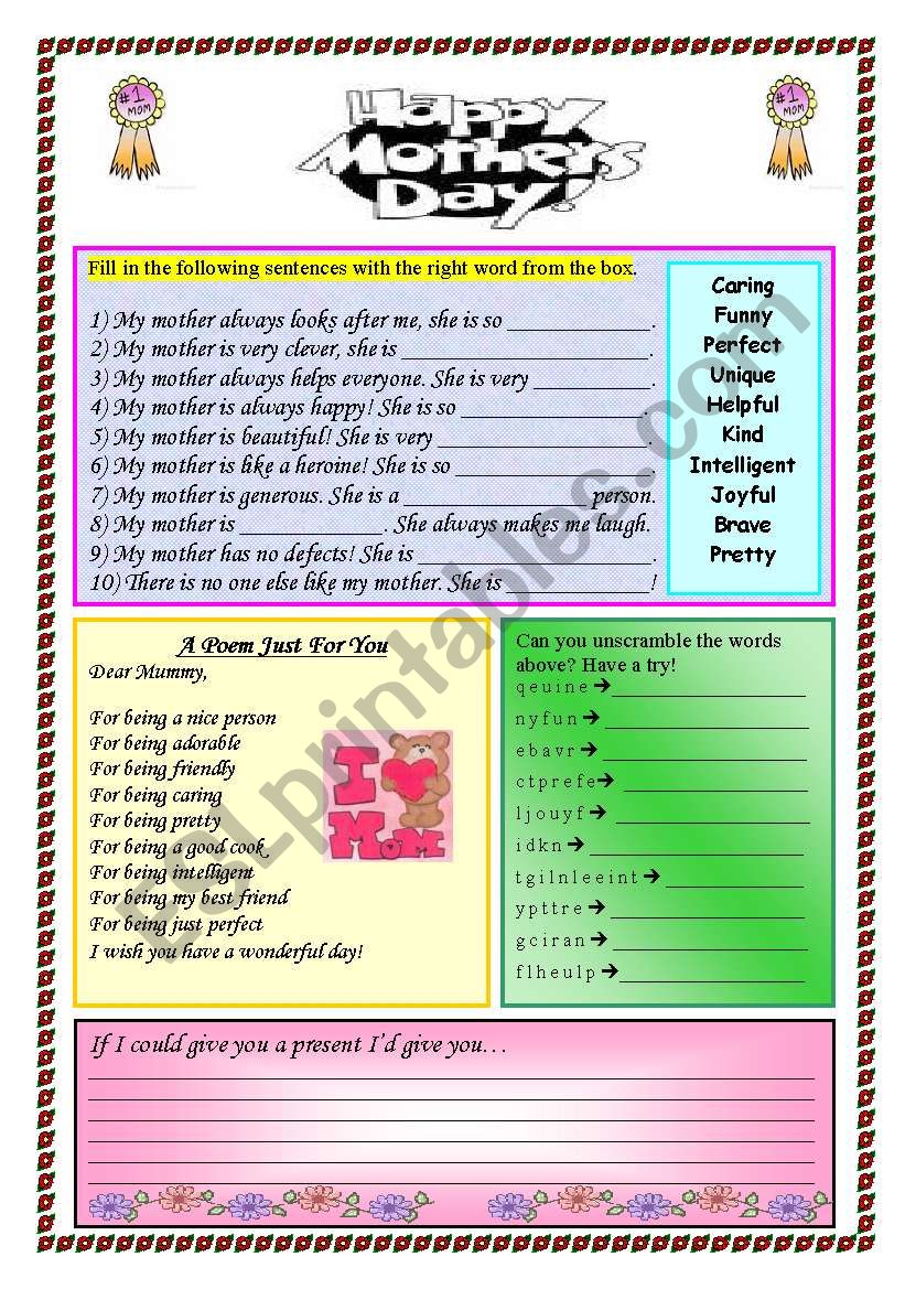 Mothers Day Exercises worksheet