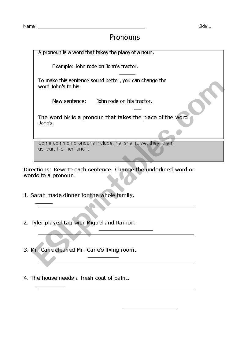 Pronoun - Part 1 worksheet