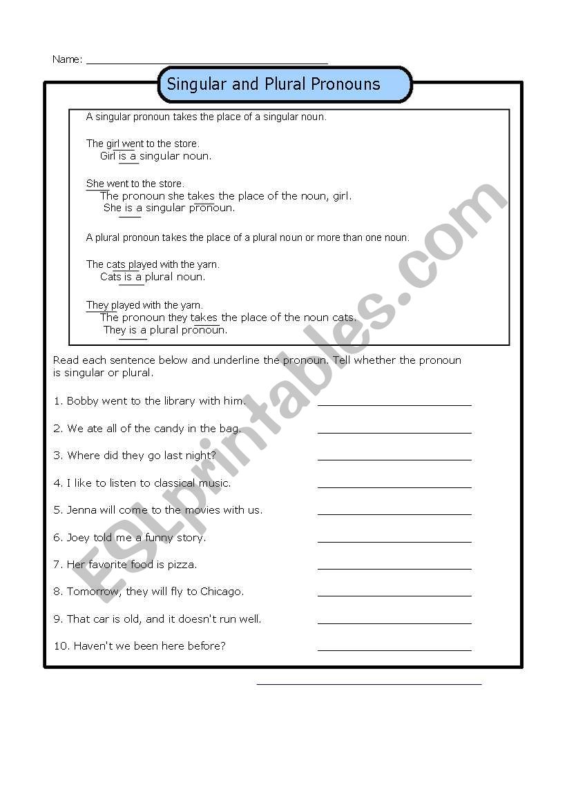 Pronoun - Part 2 worksheet