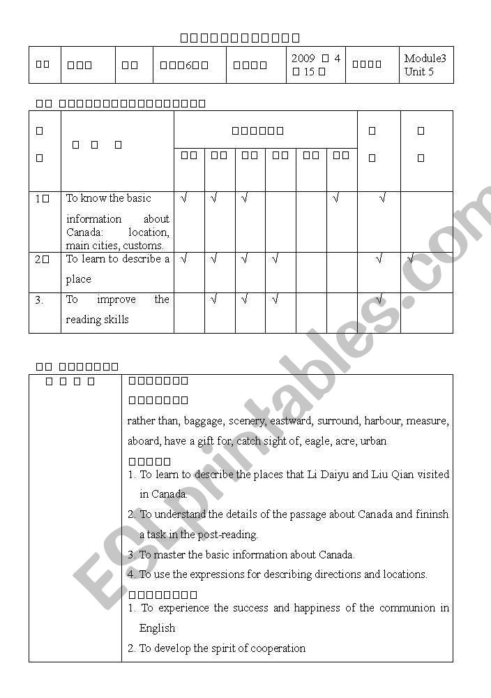 A trip to Canada worksheet