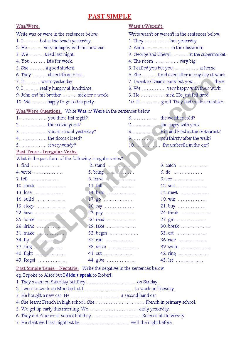 past simple review 2 pages worksheet