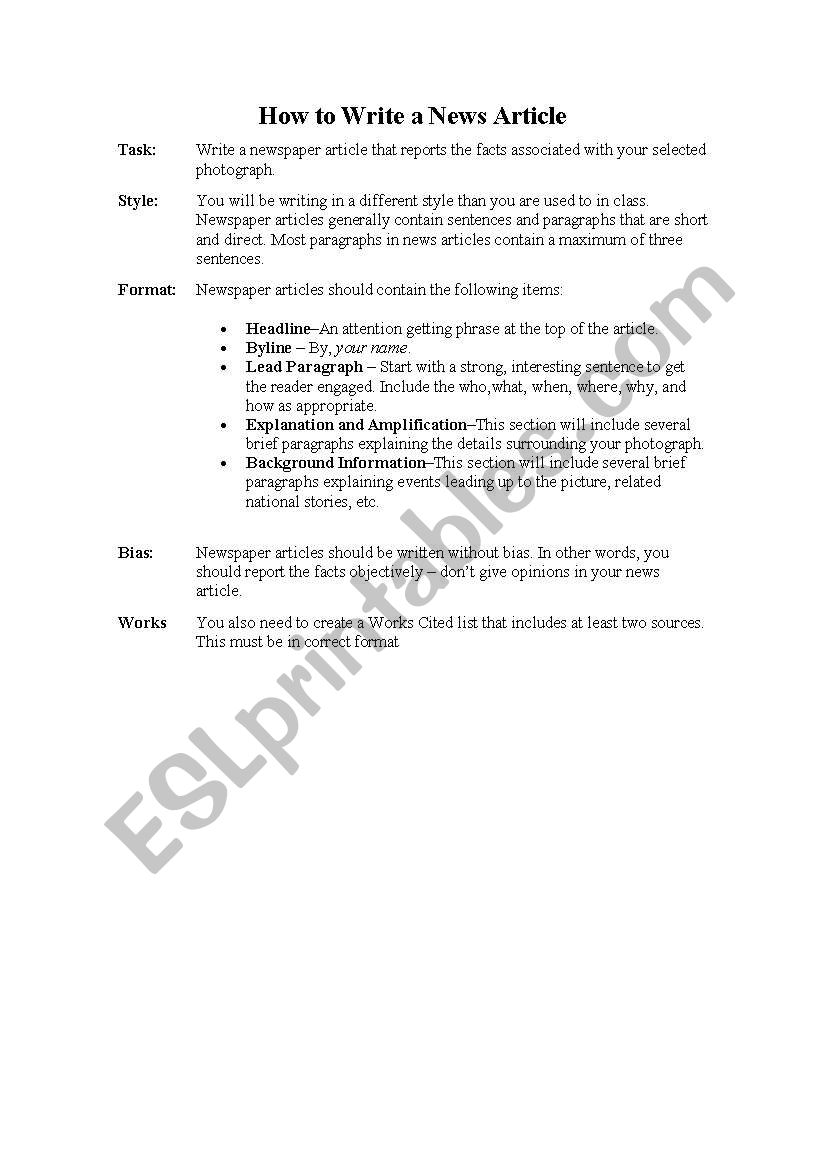 How to write news reports  worksheet