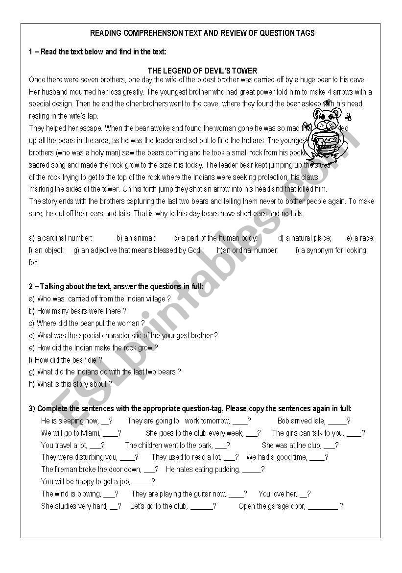 Reading Comprehension - review of Tag questions