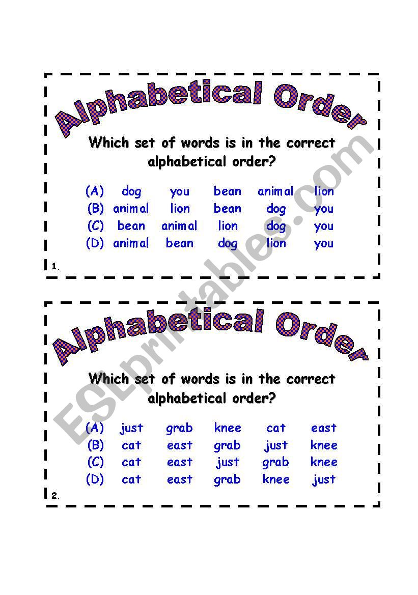 Alphabetical Order Task Cards worksheet