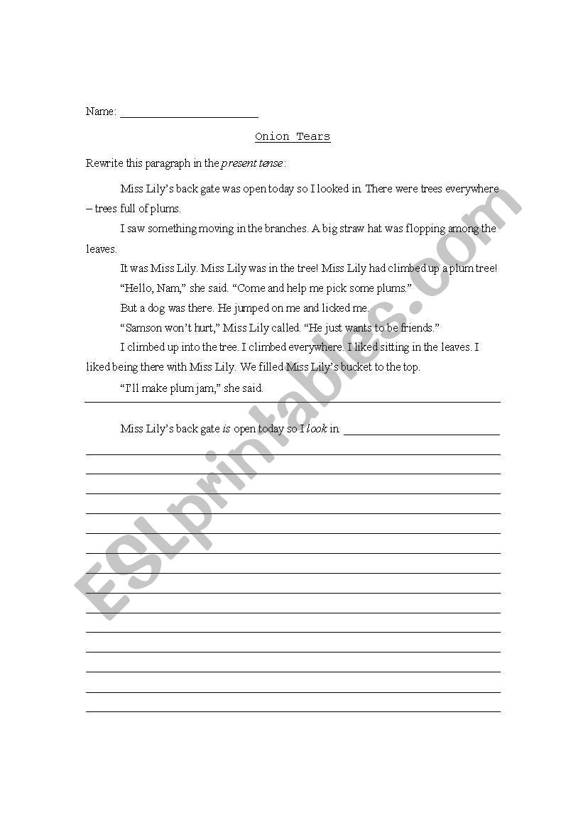 Past and Present Tense Verbs worksheet