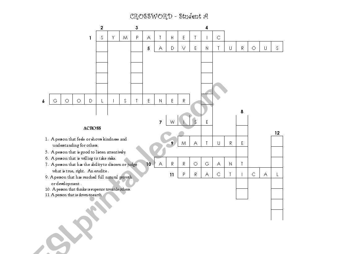 personality adjectives crossword