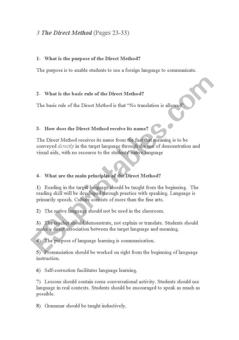 a method worksheet