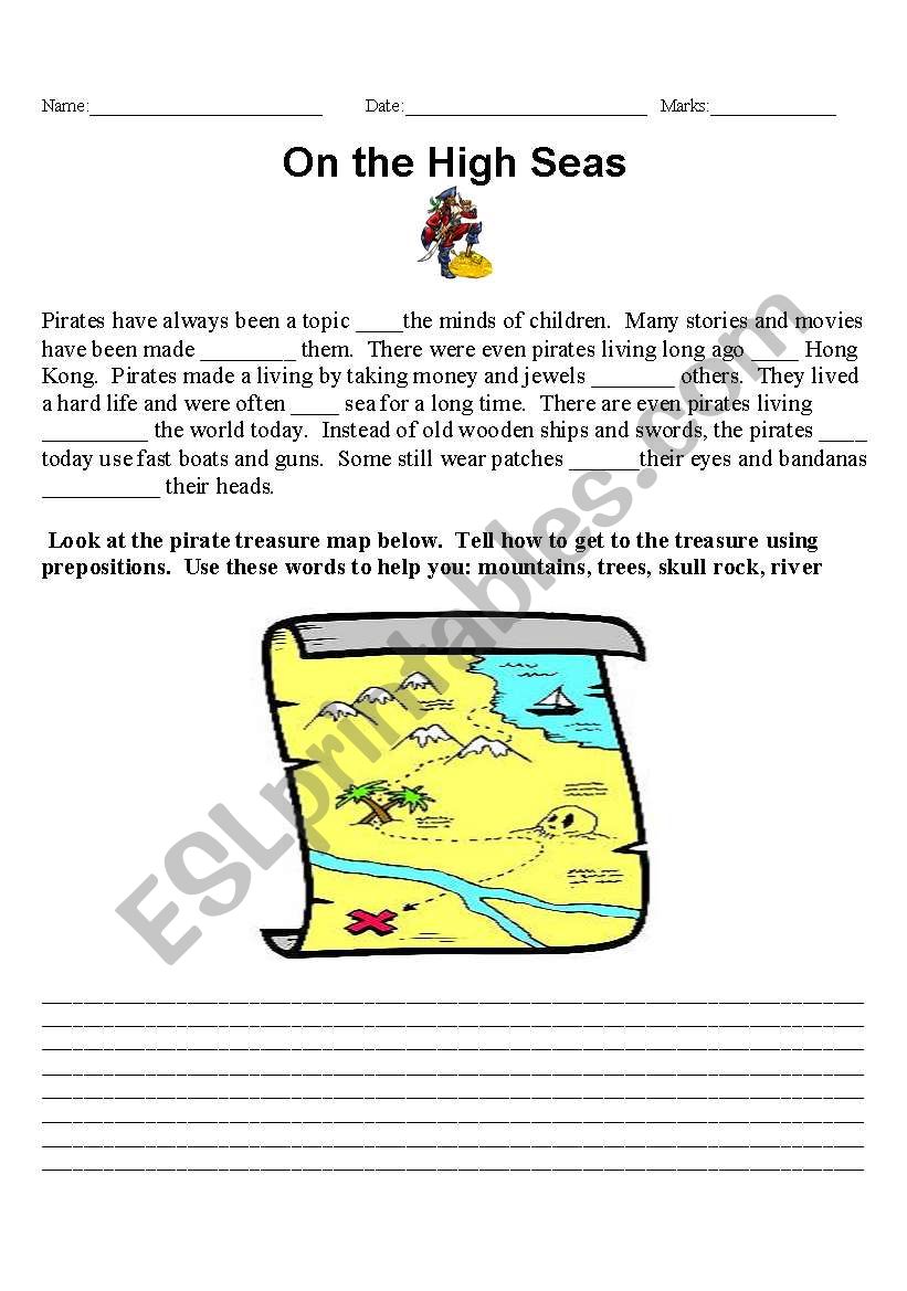 Prepositions-Pirates worksheet