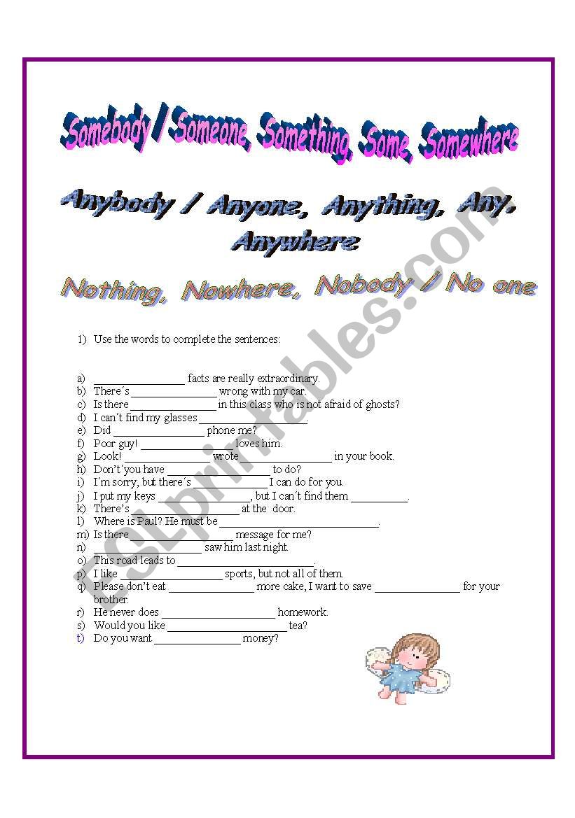 Some, Any and No Compounds worksheet