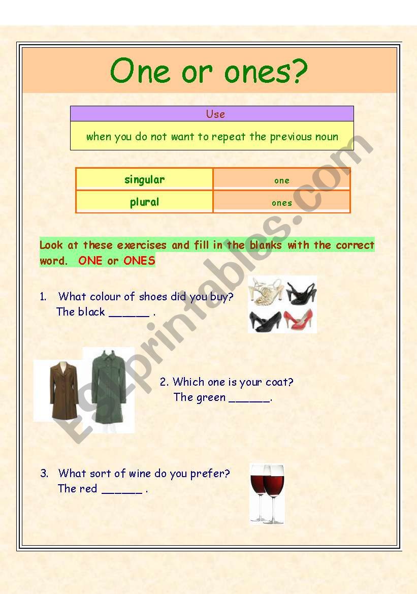 One or ones? worksheet