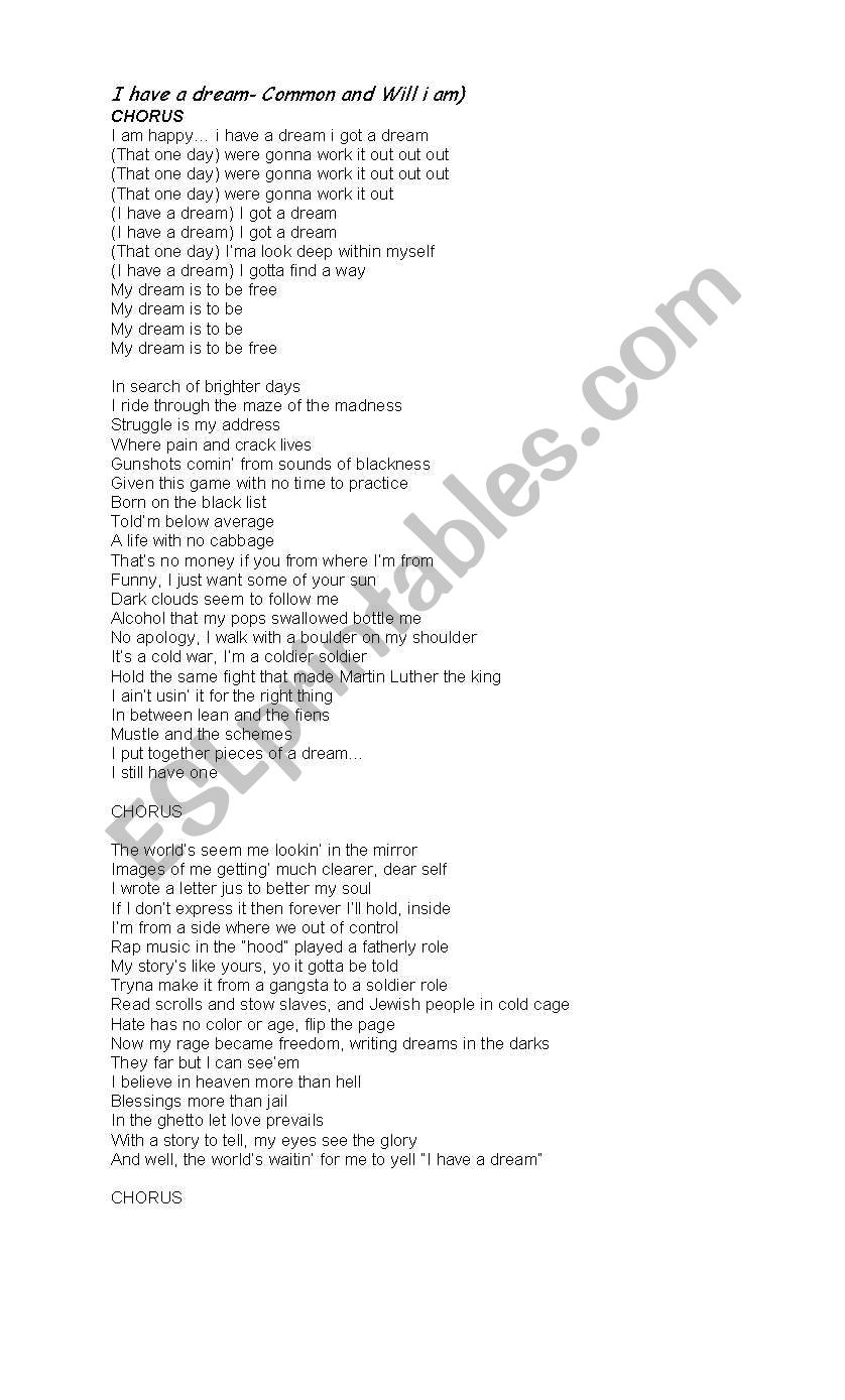 English Worksheets I Have A Dream
