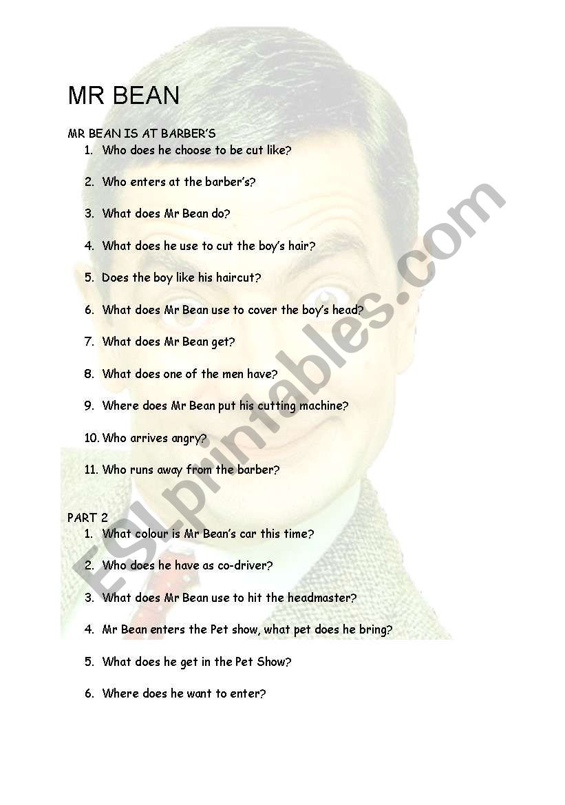 mr bean worksheet