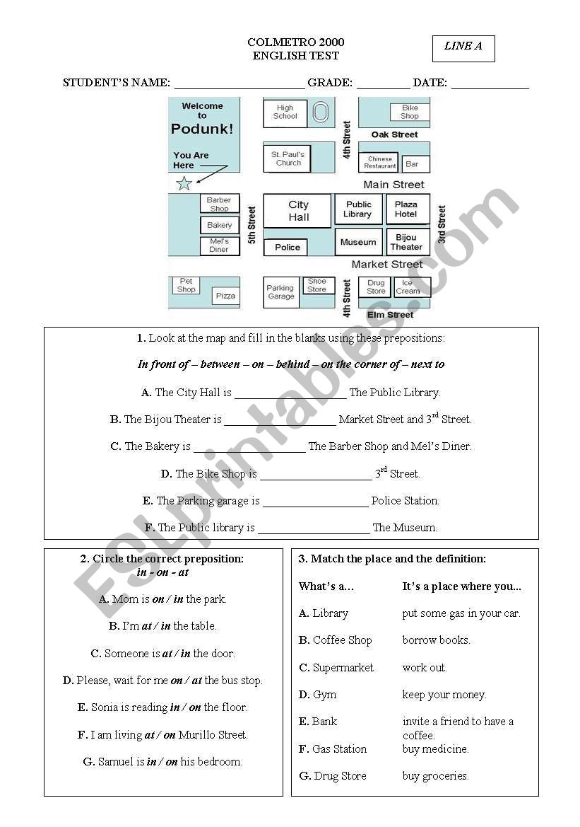 Prepositions of places worksheet
