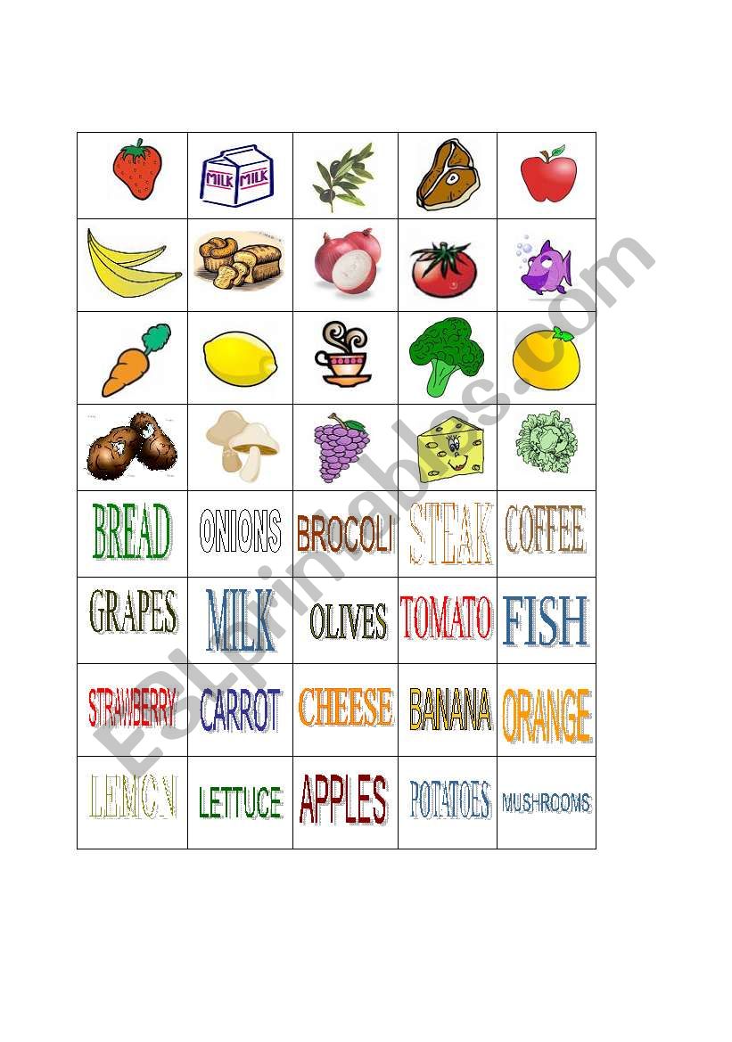 food/ memory game worksheet