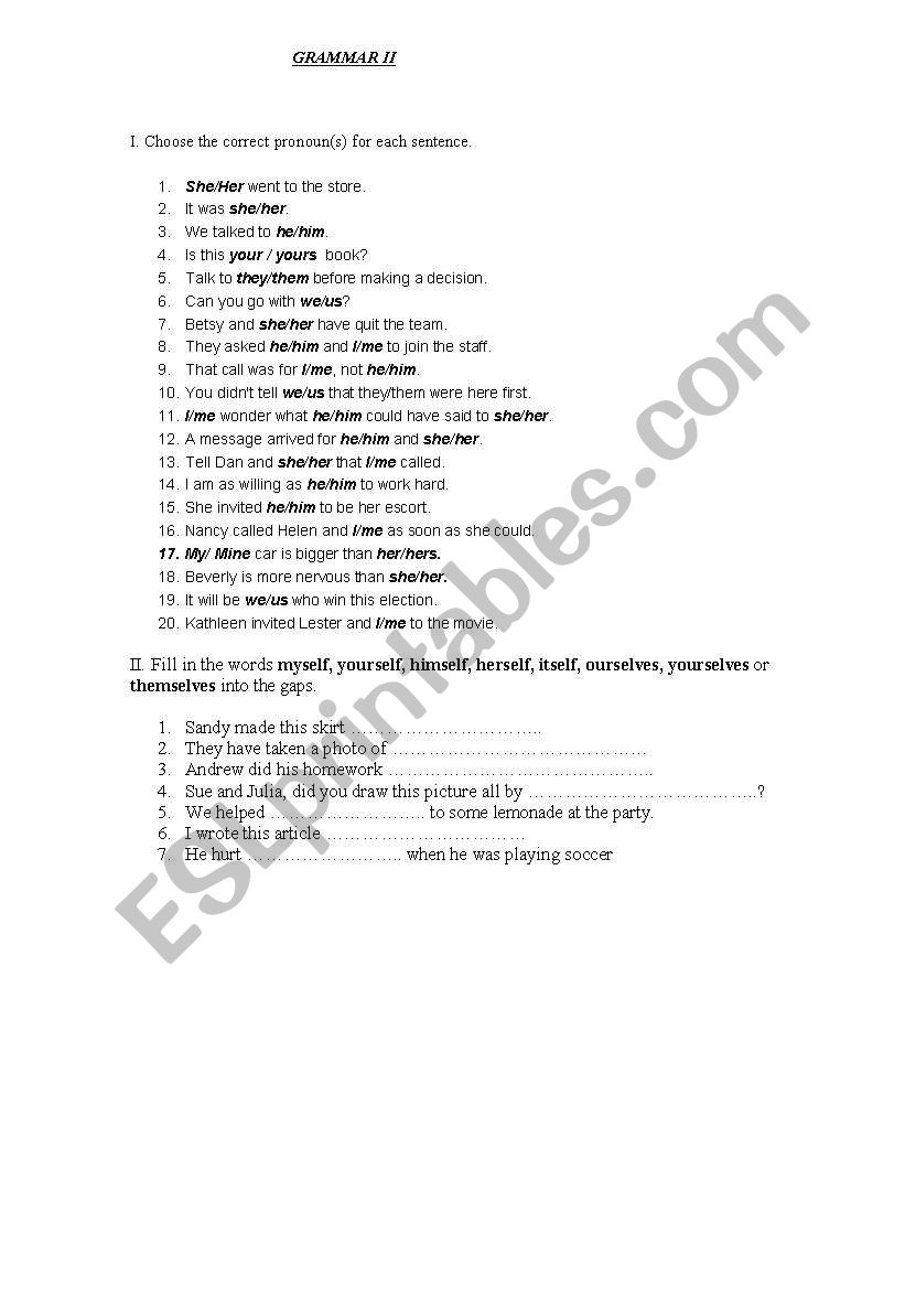 grammar exercises worksheet