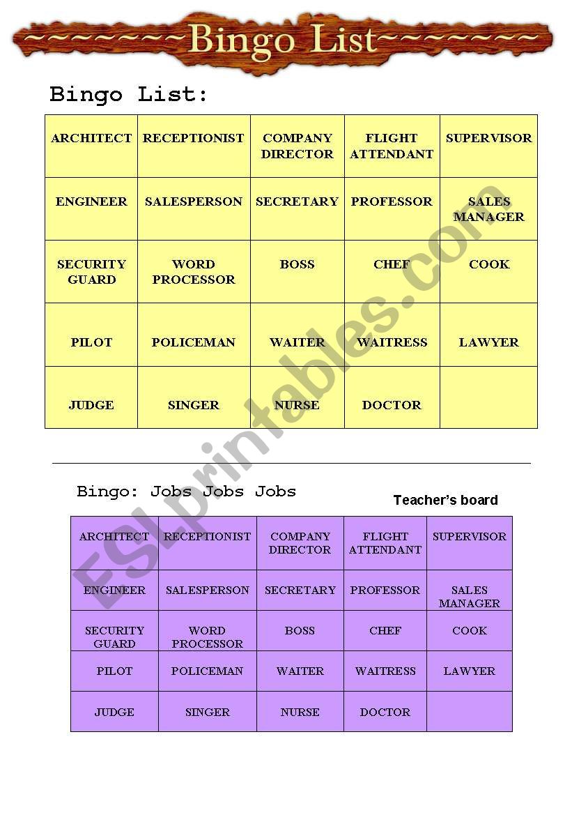 Bingo List 