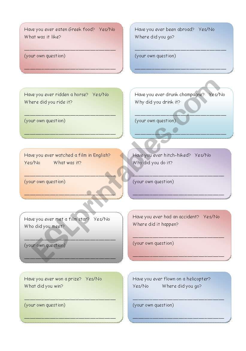 Activity cards - walkaround - Present Perfect, Simple Past