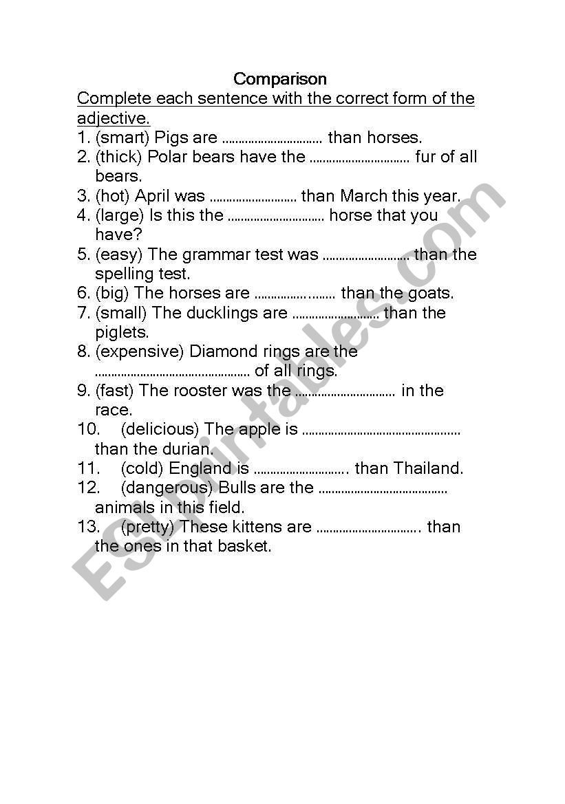 comparison worksheet